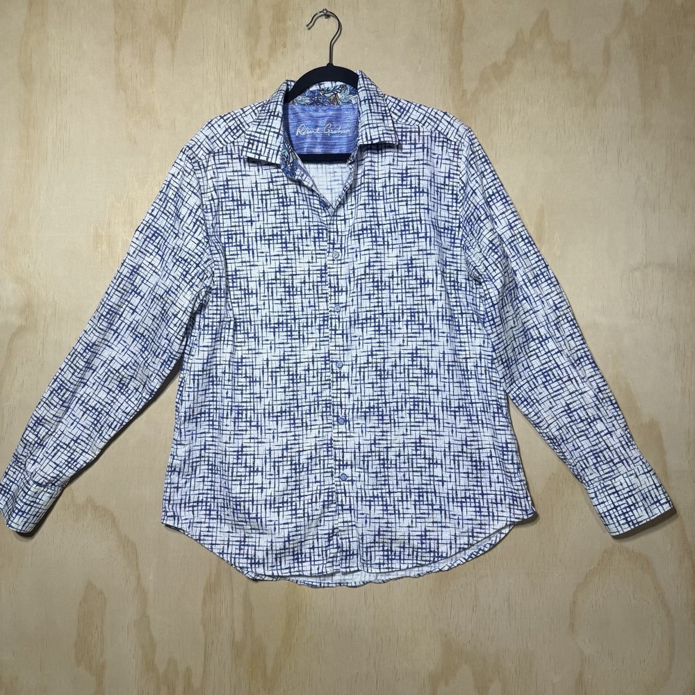Robert Graham Shirt XL Blue White Abstract Button Up Flip Cuff Mens